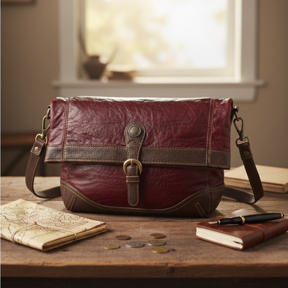 Adolfo Dominguez Vintage Two-Tone Leather Crossbody Bag